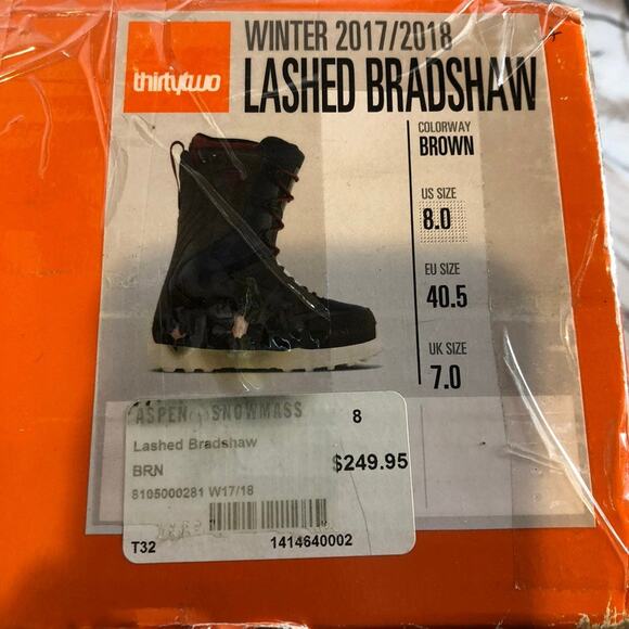 THIRTYTWO LASHED 2017-2018 SNOWBOARD MENS BOOTS BROWN size 8 - Picture 5 of 12